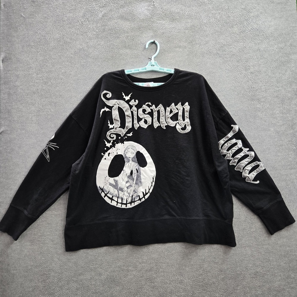 Disney Women Sweatshirt 3X Black Graphic Print Jack Skellington Sally Indie